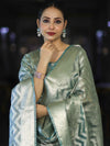 Banarasee Tissue Zari Work Salwar Kameez Fabric With Dupatta Set-Aqua Blue