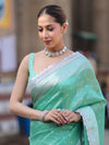 Banarasee Handloom Tissue Saree With Zari Buti Design Border & Lace-Pastel Green