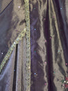 Banarasee Handwoven Tissue Saree With Handwoven Pearl Motifs & Lace-Mauve