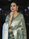 Banarasee Tissue Zari Work Salwar Kameez Fabric With Dupatta Set-Aqua Blue