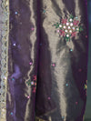 Banarasee Handwoven Tissue Saree With Handwoven Pearl Motifs & Lace-Mauve