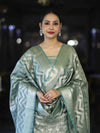 Banarasee Tissue Zari Work Salwar Kameez Fabric With Dupatta Set-Aqua Blue