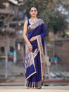 Banarasee Handloom Semi Silk Plain Saree With Zari Border & Lace-Blue