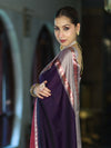 Banarasee Handloom Plain Semi Silk Saree With Contrast Border-Violet & Grey