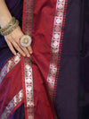 Banarasee Handloom Plain Semi Silk Saree With Contrast Border-Violet & Grey
