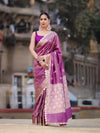 Banarasee Handloom Tissue Saree With Zari Buta Design Border & Lace-Lilac