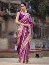 Banarasee Handloom Tissue Saree With Zari Buta Design Border & Lace-Lilac