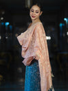 Banarasee Brocade Salwar Kameez Fabric With Jaal Design Contrast Dupatta-Teal Blue & Peach