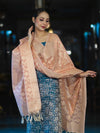 Banarasee Brocade Salwar Kameez Fabric With Jaal Design Contrast Dupatta-Teal Blue & Peach