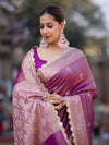 Banarasee Handloom Tissue Saree With Zari Buta Design Border & Lace-Lilac