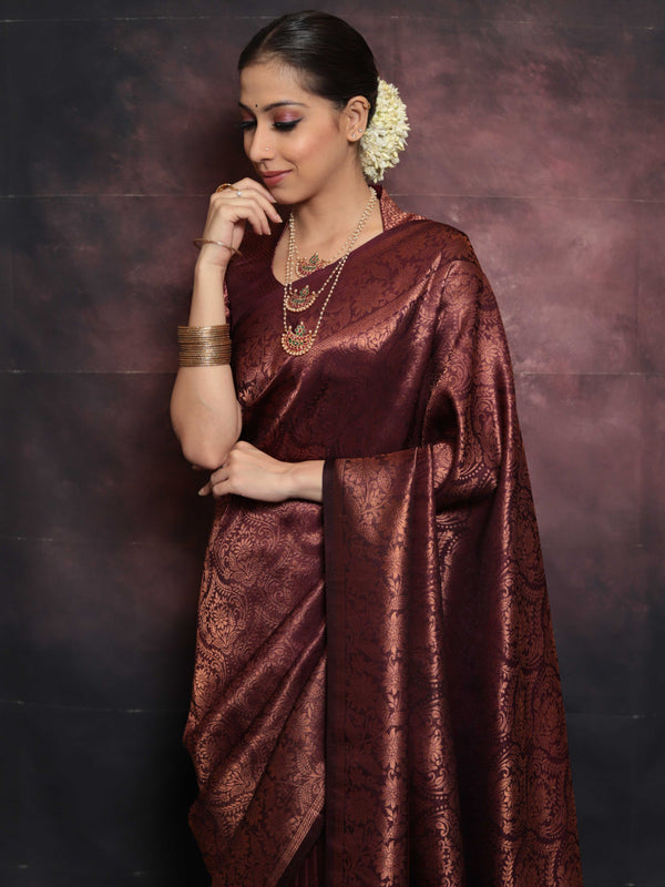 Dark Ash Colour Kanchipuram Designer Soft Silk Saree. – Pulimoottil Online