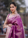 Banarasee Handloom Tissue Saree With Zari Buta Design Border & Lace-Lilac