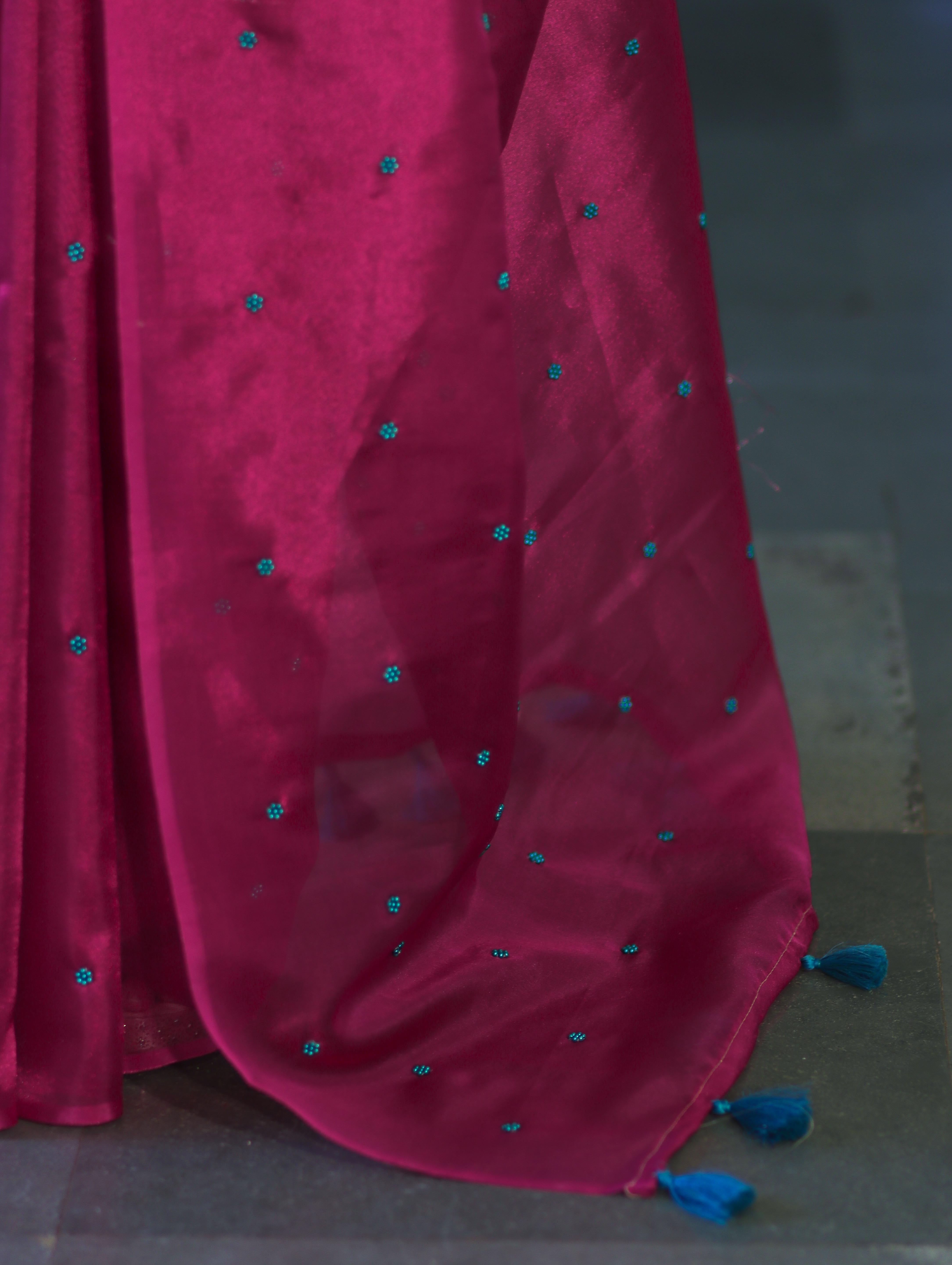 Banarasee Handwoven Tissue Saree With Handwoven Pearl Motifs-Pink