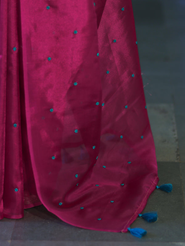 Banarasee Handwoven Tissue Saree With Handwoven Pearl Motifs-Pink