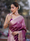 Banarasee Handloom Tissue Saree With Zari Buta Design Border & Lace-Lilac