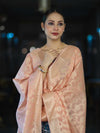 Banarasee Brocade Salwar Kameez Fabric With Jaal Design Contrast Dupatta-Teal Blue & Peach