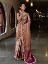 Banarasee Handwoven Dual Tone Tissue Saree With Zari Woven Design Contrast Border & Lace-Rust & Purple