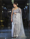 Banarasee Tissue Saree With Resham Embroidery Applique Work Pallu & Scallop Border-Light Blue