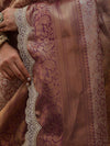 Banarasee Handwoven Dual Tone Tissue Saree With Zari Woven Design Contrast Border & Lace-Rust & Purple