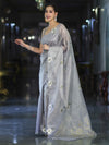 Banarasee Tissue Saree With Resham Embroidery Applique Work Pallu & Scallop Border-Light Blue