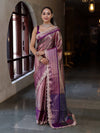 Banarasee Handwoven Dual Tone Tissue Saree With Zari Woven Design Contrast Border & Lace-Pink & Violet
