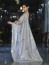 Banarasee Tissue Saree With Resham Embroidery Applique Work Pallu & Scallop Border-Light Blue