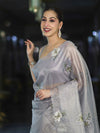 Banarasee Tissue Saree With Resham Embroidery Applique Work Pallu & Scallop Border-Light Blue