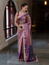Banarasee Handwoven Dual Tone Tissue Saree With Zari Woven Design Contrast Border & Lace-Pink & Violet