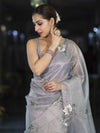 Banarasee Tissue Saree With Resham Embroidery Applique Work Pallu & Scallop Border-Light Blue