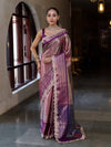 Banarasee Handwoven Dual Tone Tissue Saree With Zari Woven Design Contrast Border & Lace-Pink & Violet