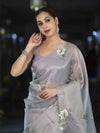 Banarasee Tissue Saree With Resham Embroidery Applique Work Pallu & Scallop Border-Light Blue