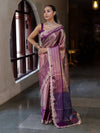 Banarasee Handwoven Dual Tone Tissue Saree With Zari Woven Design Contrast Border & Lace-Pink & Violet