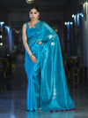Banarasee Handwoven Tissue Saree With Handwoven Pearl Motifs-Blue