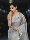 Banarasee Tissue Saree With Resham Embroidery Applique Work Pallu & Scallop Border-Light Blue