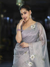 Banarasee Tissue Saree With Resham Embroidery Applique Work Pallu & Scallop Border-Light Blue