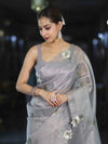 Banarasee Tissue Saree With Resham Embroidery Applique Work Pallu & Scallop Border-Light Blue