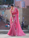 Banarasee Handwoven Shimmer Silk Saree With Lace-Pink