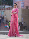 Banarasee Handwoven Shimmer Silk Saree With Lace-Pink