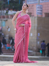 Banarasee Handwoven Shimmer Silk Saree With Lace-Pink