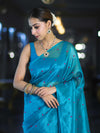 Banarasee Handwoven Tissue Saree With Handwoven Pearl Motifs-Blue