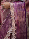 Banarasee Handwoven Dual Tone Tissue Saree With Zari Woven Design Contrast Border & Lace-Pink & Violet