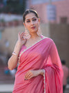 Banarasee Handwoven Shimmer Silk Saree With Lace-Pink