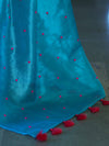 Banarasee Handwoven Tissue Saree With Handwoven Pearl Motifs-Blue