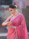 Banarasee Handwoven Shimmer Silk Saree With Lace-Pink
