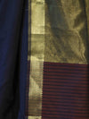 Banarasee Handloom Cotton Silk Plain Saree With Contrast Pallu & Border-Black & Brown