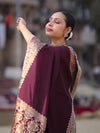 Banarasee Handloom Semi Silk Plain Saree With Zari Border & Lace-Burgundy