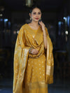 Banarasee Zari Embroidered Chanderi Silk Salwar Kameez With Dupatta Set-Mustard Yellow