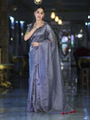 Banarasee Handwoven Tissue Saree With Handwoven Pearl Motifs-Grey