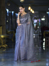 Banarasee Handwoven Tissue Saree With Handwoven Pearl Motifs-Grey