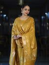 Banarasee Zari Embroidered Chanderi Silk Salwar Kameez With Dupatta Set-Mustard Yellow